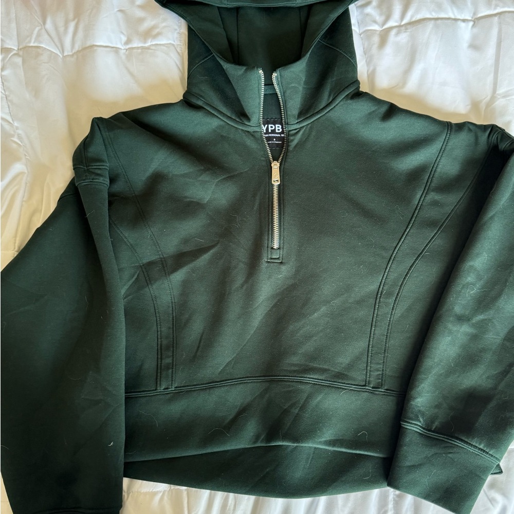 Abercrombie YPB Cropped Green Quarter Zip Hoodie
